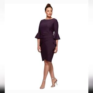 Alex Evenings Size 24 W Elegant Purple Ruffle Bell Sleeve Jeweled Waist Dress